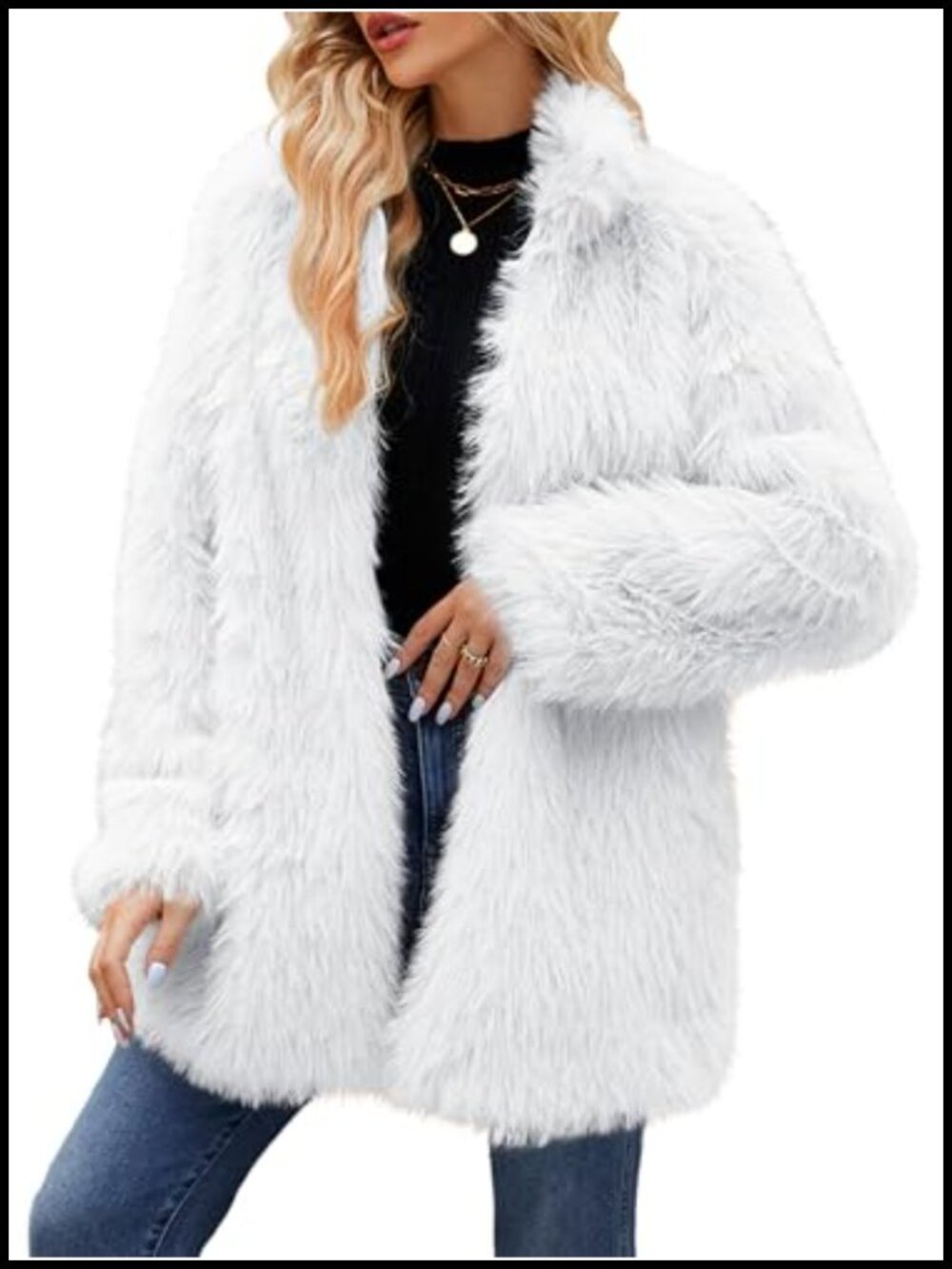 Faux Fur Coat Furry Winter Jacket Long Sleeve Warm Open Front Fluffy Jacket